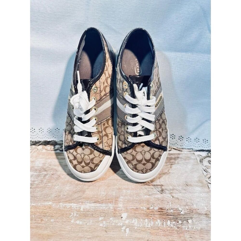 Coach Women's Brown and Tan Logo Sneakers Size 6